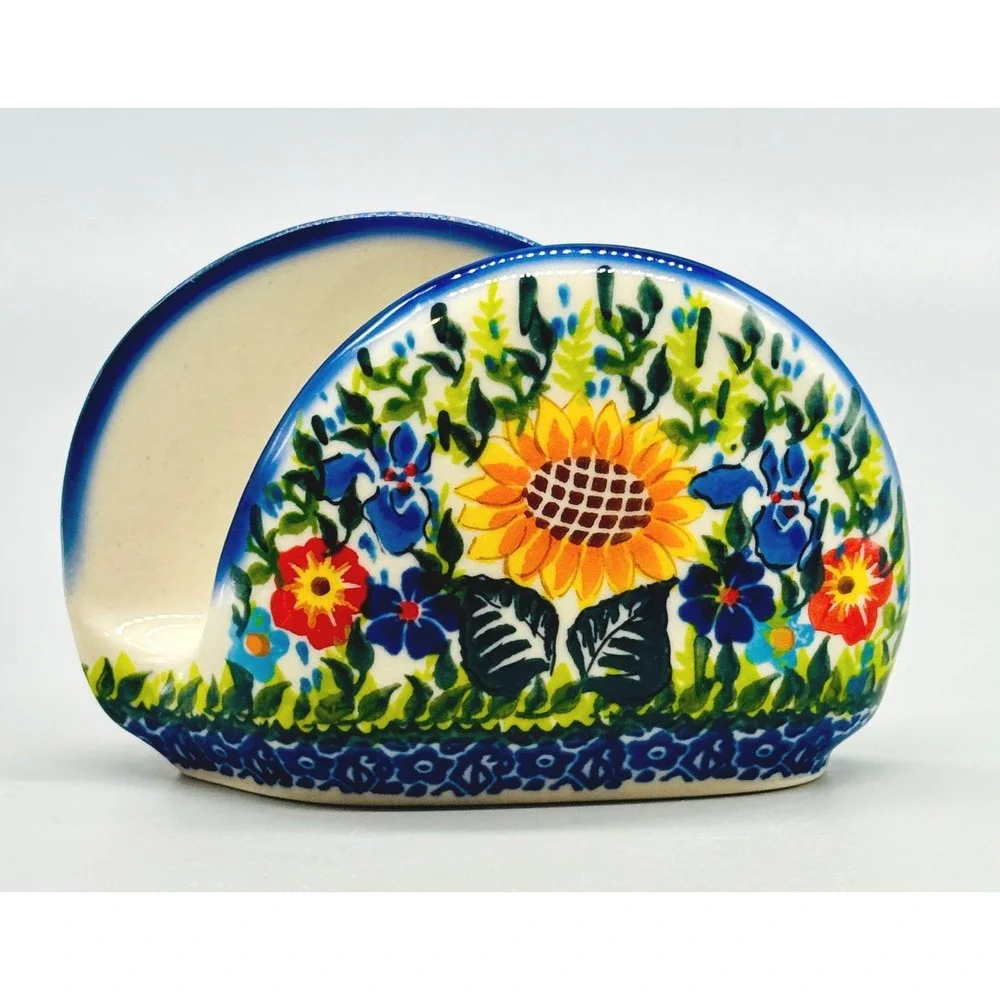 Polish Pottery Kalich Napkin Holder Sunflower Floral Ceramika Boleslawiecka